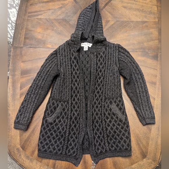 Aran Mór Ireland Hooded Merino Wool Cardigan Sweater Zip Celtic Knit Medium - Picture 7 of 9